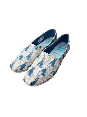 Disney X Toms Cinderella Print Womens Slip-On Shoes Size 8.5 Canvas Blue & Beige